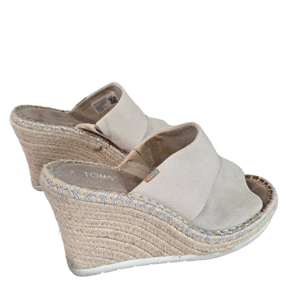 Toms Beige Wedge Espadrille Sandals Womens Size 7 Suede & Fabric Upper Peep Toe - Picture 12 of 13